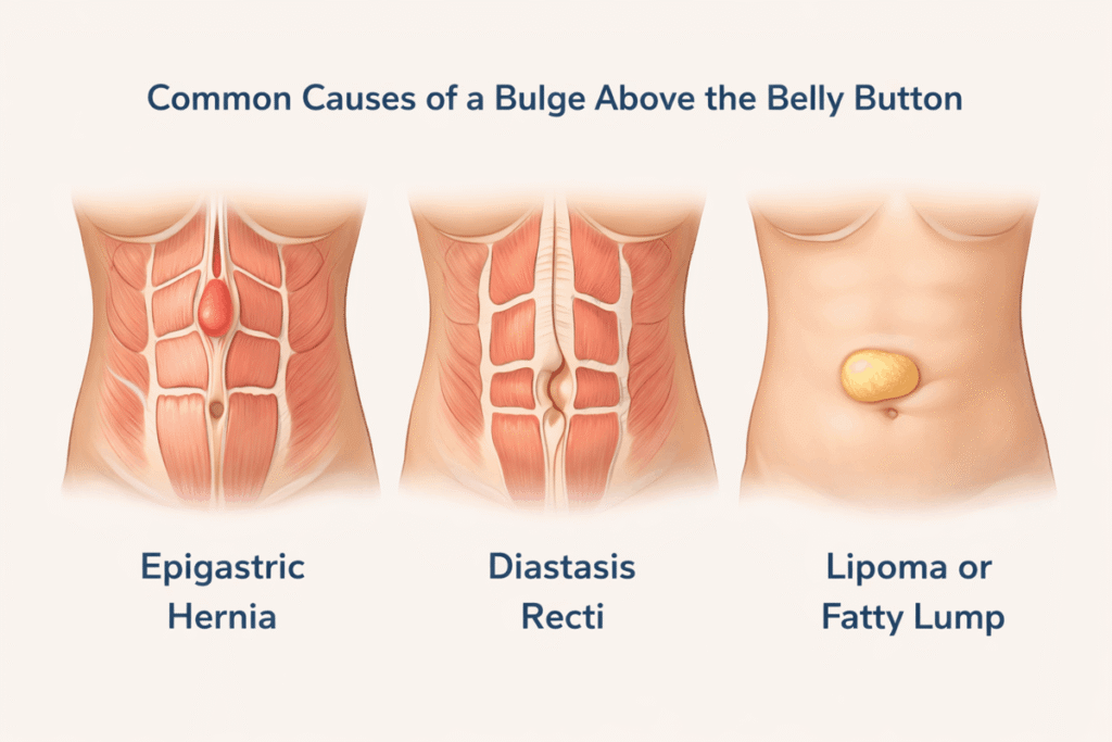 Common causes of a bulge above the belly button