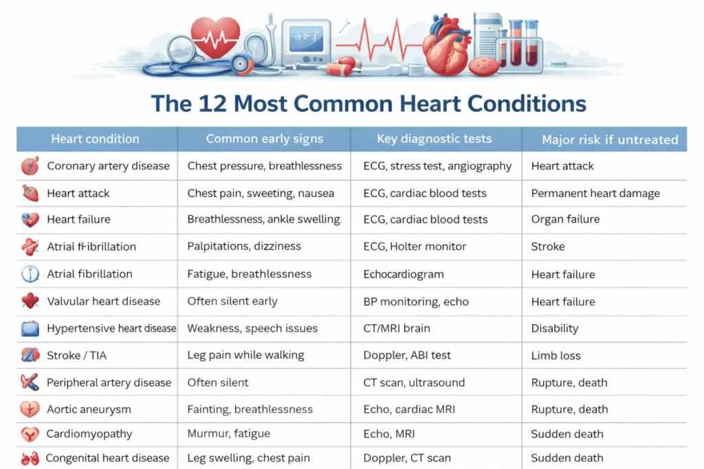 The Most Common 12 Heart Conditions – How to Spot Them Early and Reduce Risk
