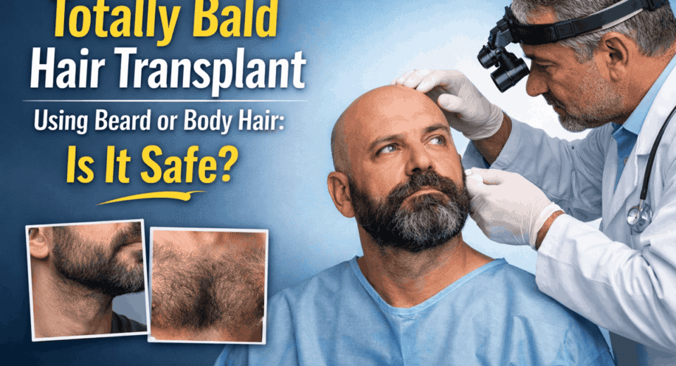 Totally Bald Hair Transplant Using Beard or Body Hair