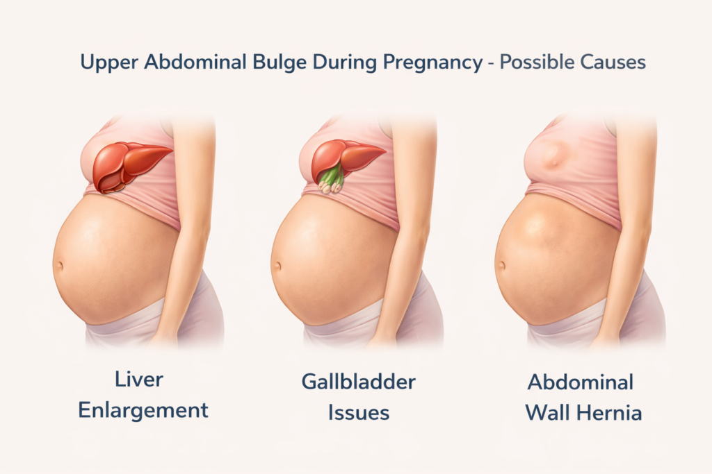 Upper abdominal bulge during pregnancy